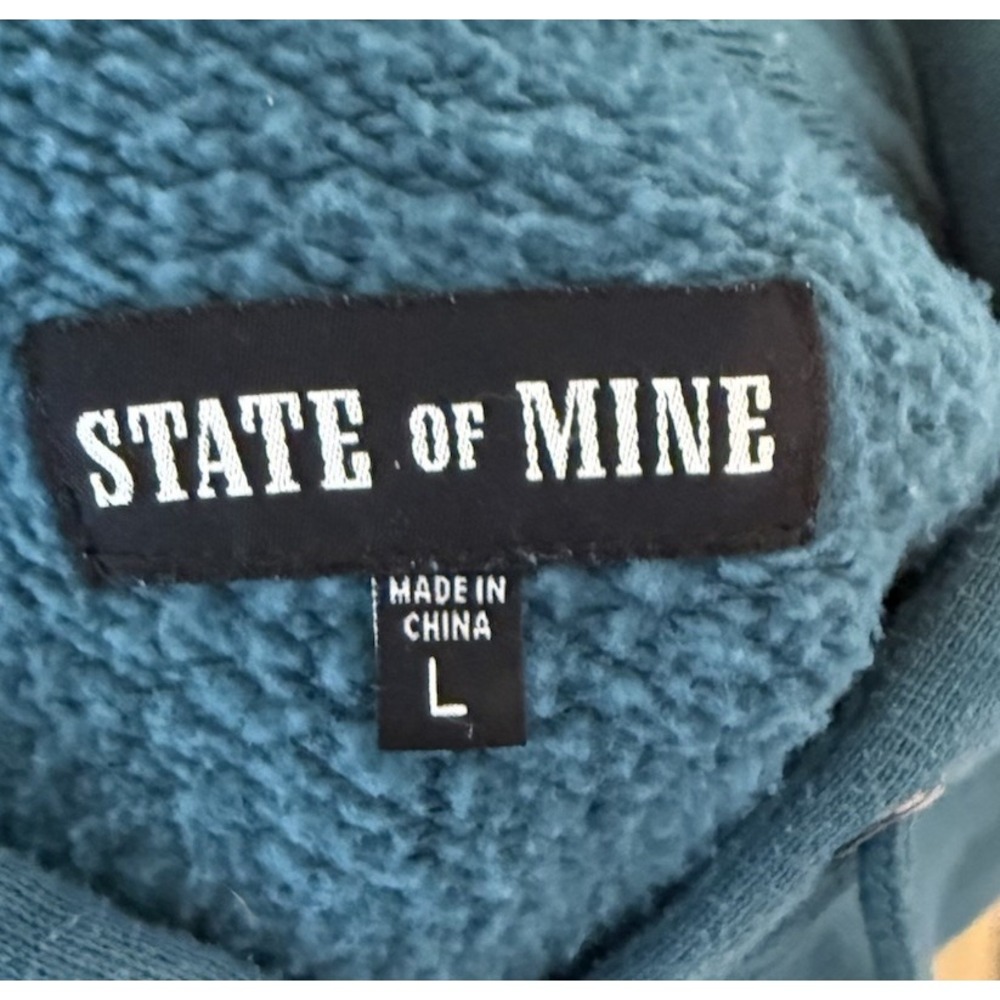 Vintage Y2K State Of Mine Colorado Mens Teal Graphic Hoodie Sweatshirt Size L - Picture 11 of 12